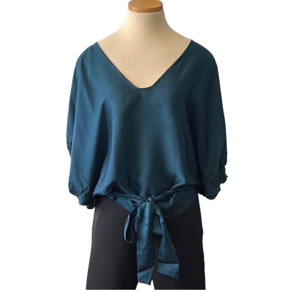 Diane von Furstenberg 'Edna' Silk Sash-Tie Blouse, Dark Teal, size 6 - Picture 1 of 16